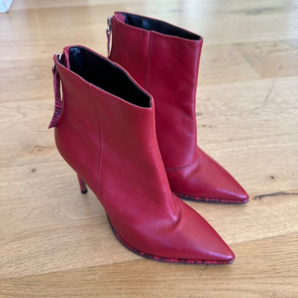 Topshop Harper Stiletto Pointed Toe Ankle Boots in Red